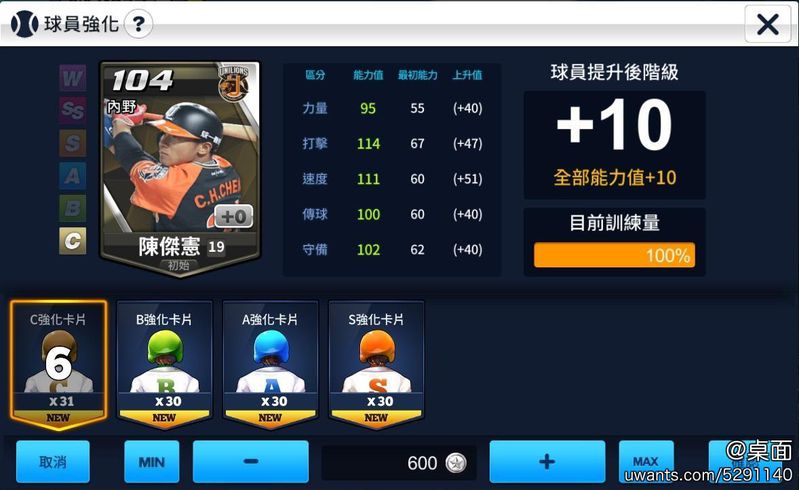 ▲《棒球大王》可透過強化球員來增加能力值,上限可達+10.jpg