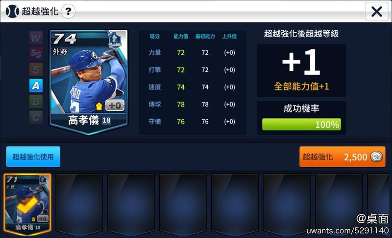 ▲《棒球大王》超越強化讓球員卡能力值上升.jpg